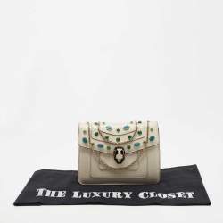 Pre Owned Bvlgari Off White Leather Serpenti Forever Crystal Embellished Shoulder Bag