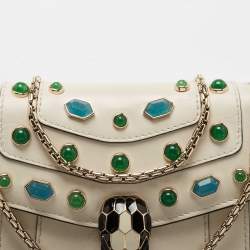 Pre Owned Bvlgari Off White Leather Serpenti Forever Crystal Embellished Shoulder Bag