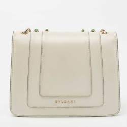Pre Owned Bvlgari Off White Leather Serpenti Forever Crystal Embellished Shoulder Bag