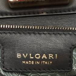 Pre Owned Bvlgari Black/White Woven Leather Isabella Rossellini Top Handle Bag