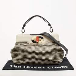 Pre Owned Bvlgari Black/White Woven Leather Isabella Rossellini Top Handle Bag