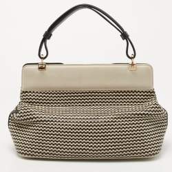 Pre Owned Bvlgari Black/White Woven Leather Isabella Rossellini Top Handle Bag