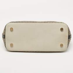 Pre Owned Bvlgari Black/White Woven Leather Isabella Rossellini Top Handle Bag
