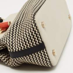 Pre Owned Bvlgari Black/White Woven Leather Isabella Rossellini Top Handle Bag