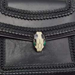 Bvlgari Black Leather Large Plisse Serpenti Forever Shoulder Bag