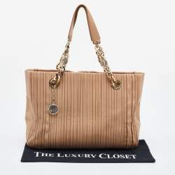 Pre Owned Bvlgari Beige Leather Monte Plisse Shopper Tote