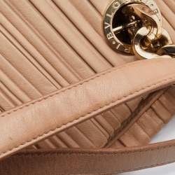 Pre Owned Bvlgari Beige Leather Monte Plisse Shopper Tote