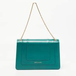 Pre Owned Bvlgari Green Leather Medium Serpenti Forever Flap Shoulder Bag