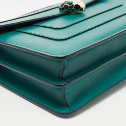 Pre Owned Bvlgari Green Leather Medium Serpenti Forever Flap Shoulder Bag