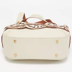 Pre Owned Bvlgari Off White Leather Cut Out Bucket Bag