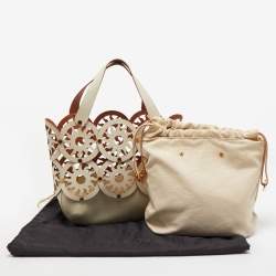 Pre Owned Bvlgari Off White Leather Cut Out Bucket Bag