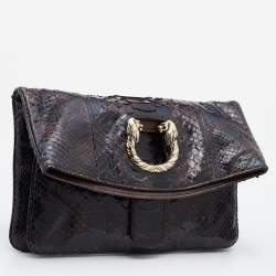 Bvlgari Brown Python Leoni Flap Clutch