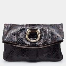 Bvlgari Brown Python Leoni Flap Clutch