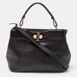 Bvlgari Black Leather Isabella Rossellini Top Handle Bag