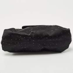 Pre Owned Bvlgari Black Satin and Lizard Crystals Cicladi Clutch Bag