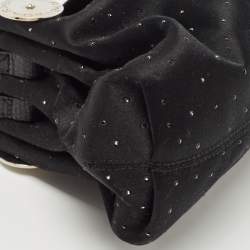 Pre Owned Bvlgari Black Satin and Lizard Crystals Cicladi Clutch Bag