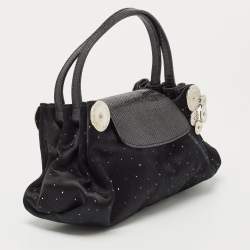 Pre Owned Bvlgari Black Satin and Lizard Crystals Cicladi Clutch Bag