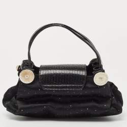 Pre Owned Bvlgari Black Satin and Lizard Crystals Cicladi Clutch Bag