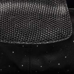 Pre Owned Bvlgari Black Satin and Lizard Crystals Cicladi Clutch Bag