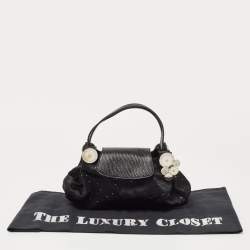 Pre Owned Bvlgari Black Satin and Lizard Crystals Cicladi Clutch Bag