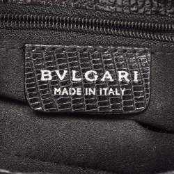 Pre Owned Bvlgari Black Satin and Lizard Crystals Cicladi Clutch Bag