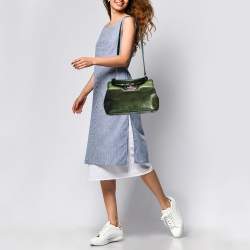 Pre Owned Bvlgari Green Patent Leather Isabella Rossellini Top Handle Bag