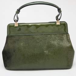 Pre Owned Bvlgari Green Patent Leather Isabella Rossellini Top Handle Bag