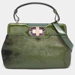 Pre Owned Bvlgari Green Patent Leather Isabella Rossellini Top Handle Bag