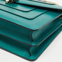 Pre Owned Bvlgari Green Leather Medium Serpenti Forever Flap Shoulder Bag