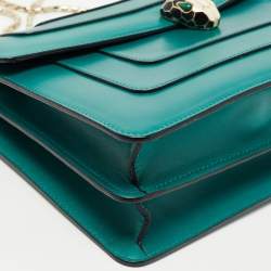 Pre Owned Bvlgari Green Leather Medium Serpenti Forever Flap Shoulder Bag