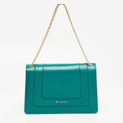 Pre Owned Bvlgari Green Leather Medium Serpenti Forever Flap Shoulder Bag