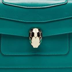 Pre Owned Bvlgari Green Leather Medium Serpenti Forever Flap Shoulder Bag