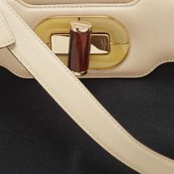 Pre Owned Bvlgari Black/Cream Leather And Canvas Isabella Rossellini Top Handle Bag