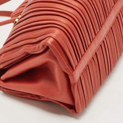 Pre Owned Bvlgari Brick Brown Pleated Leather Plisse Tote
