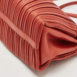 Pre Owned Bvlgari Brick Brown Pleated Leather Plisse Tote