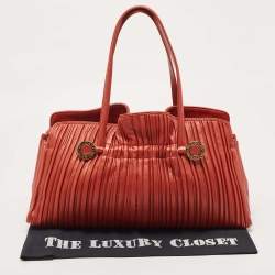 Pre Owned Bvlgari Brick Brown Pleated Leather Plisse Tote