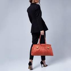 Pre Owned Bvlgari Brick Brown Pleated Leather Plisse Tote