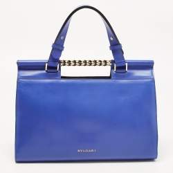 Pre Owned Bvlgari Blue Leather Scaglie Serpenti Tote