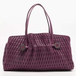 Pre Owned Bvlgari Purple Pleated Leather Twistino Tina Tote