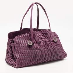 Pre Owned Bvlgari Purple Pleated Leather Twistino Tina Tote