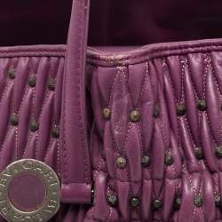 Pre Owned Bvlgari Purple Pleated Leather Twistino Tina Tote