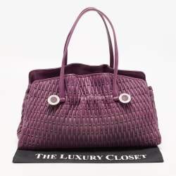 Pre Owned Bvlgari Purple Pleated Leather Twistino Tina Tote
