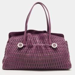 Pre Owned Bvlgari Purple Pleated Leather Twistino Tina Tote