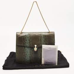 Pre Owned حقيبة كتف بولغاري سيربنتي فوريفر جلد أخضر بقلاب