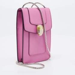 Bvlgari Pink Leather Serpenti Forever Card Case Chain Bag