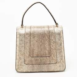 Bvlgari Metallic Gold/Light Beige Karung Leather Small Serpenti Forever Top Handle Bag