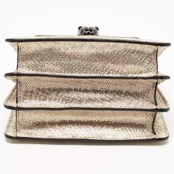 Pre Owned Bvlgari Metallic Gold/Light Beige Karung Leather Small Serpenti Forever Top Handle Bag