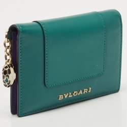 Pre Owned Bvlgari Green/Purple Leather Serpenti Forever Card Case