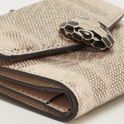 Pre Owned Bvlgari Gold Karung Leather Serpenti Forever Trifold Wallet