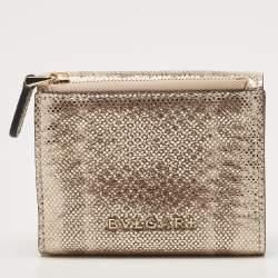 Pre Owned Bvlgari Gold Karung Leather Serpenti Forever Trifold Wallet